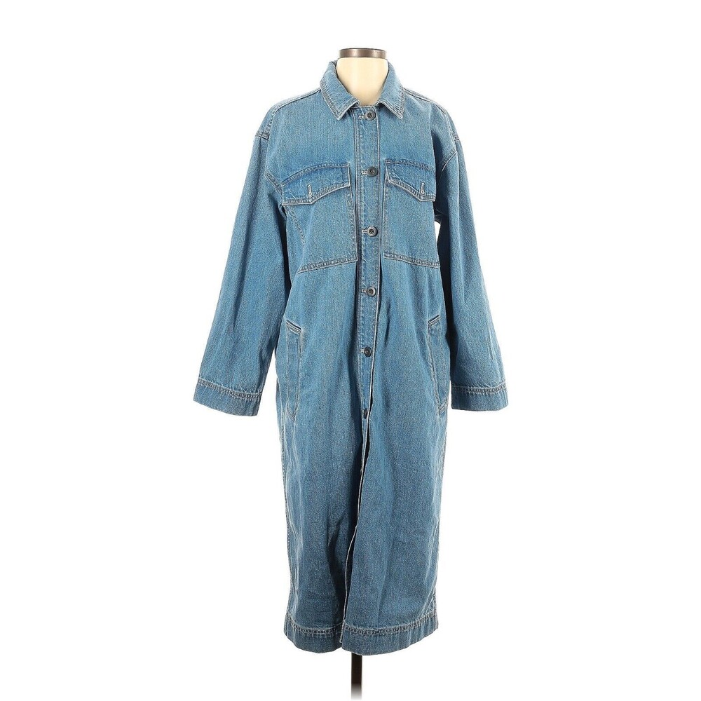 MADEWELL Solid Blue Long Sleeve Denim Dress - S